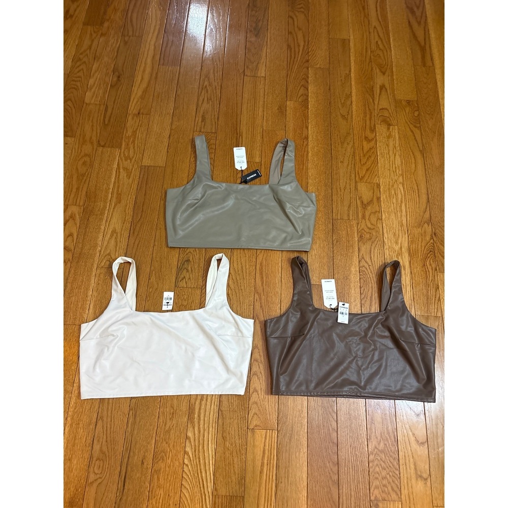 Express Body Contour Faux Leather Crop Top Tank Square Neck XL NWT Bundle of 3